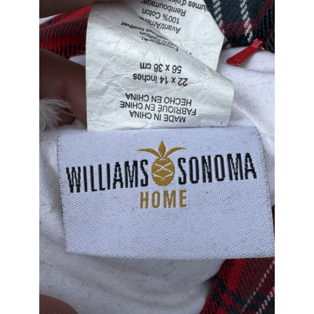 William Sonoma EMBROIDERED Leopard TARTAN Pillow W/ Down Insert Plaid Red Lumbar